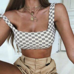 Cute plaid crop top cami tank tee